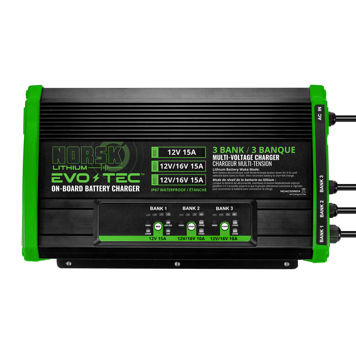 Norsk On-Board EVO-TEC™ Charger - 3 Bank (1) 12v 15Ah/(2) 12v/16v 10Ah