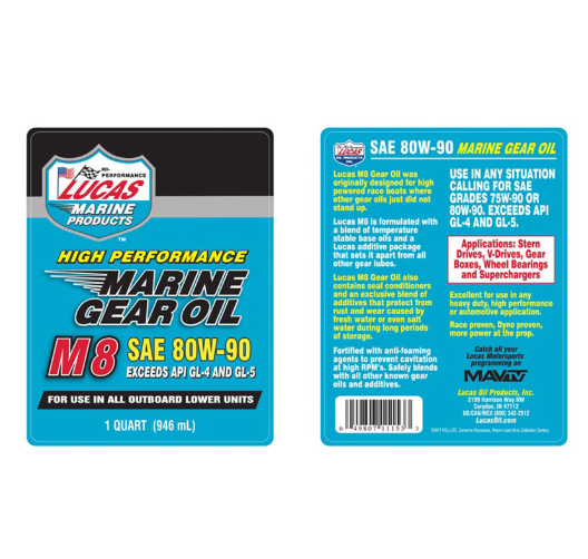 Lucas SAE 80W-90 M8 Marine Gear Oil QT 11153